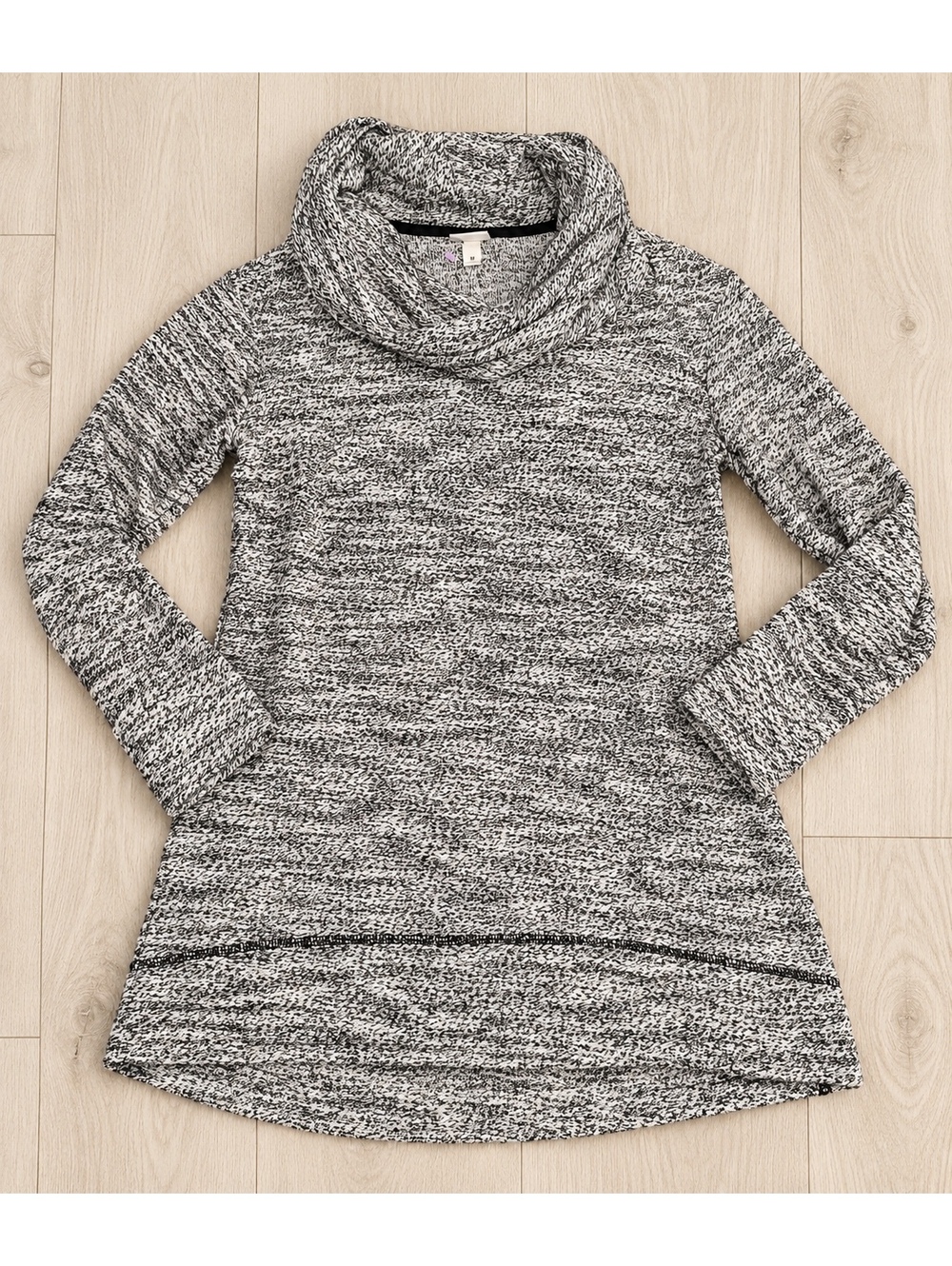 Merona Medium Black White Marled Cowl Neck Tunic Sweater Long Sleeve